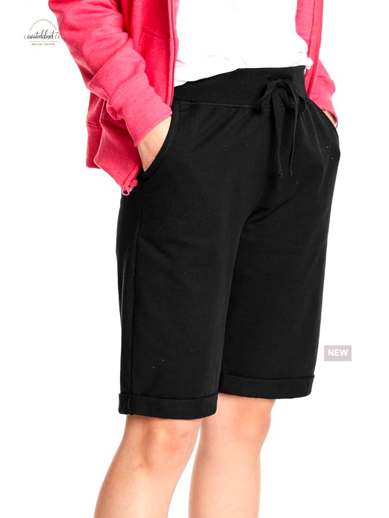 French Terry Bermuda Pocket Shorts 11 Inseam Adjustable Drawcord